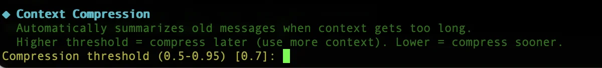 Hermes setup wizard context compression toggle