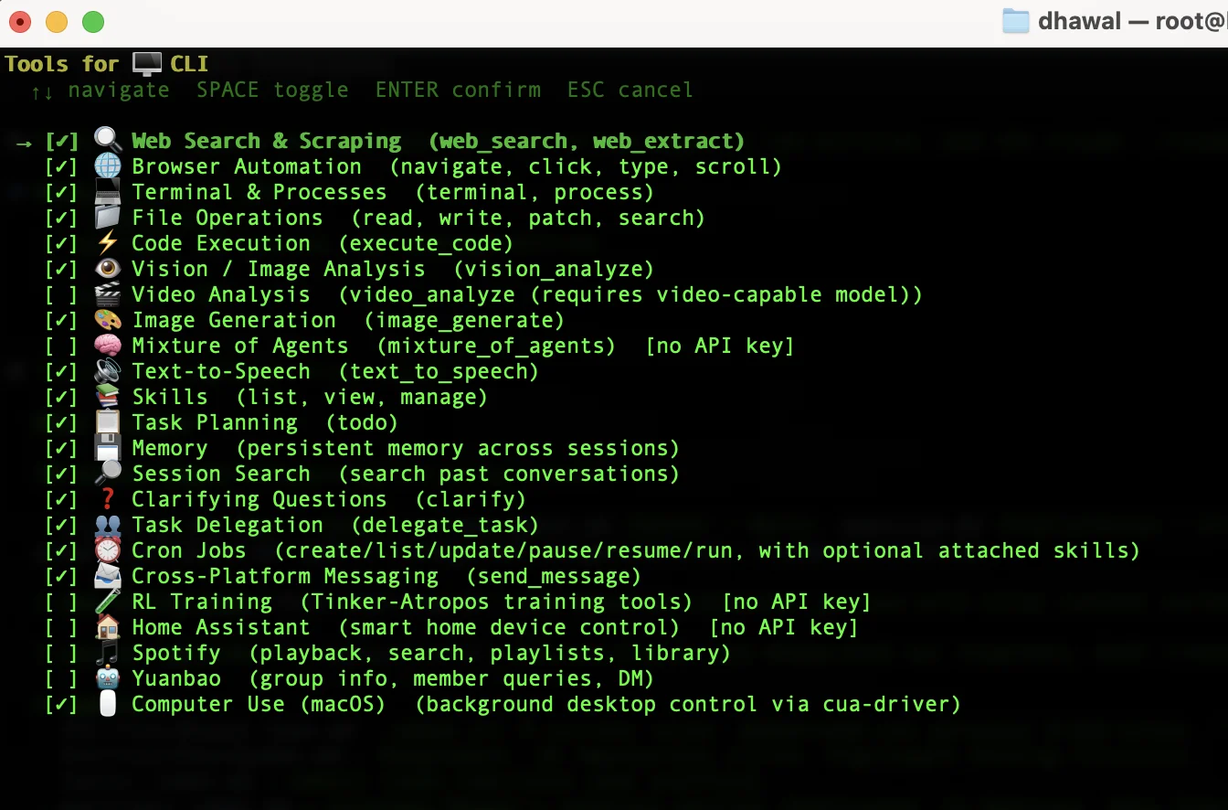 Hermes setup wizard tool availability summary screen