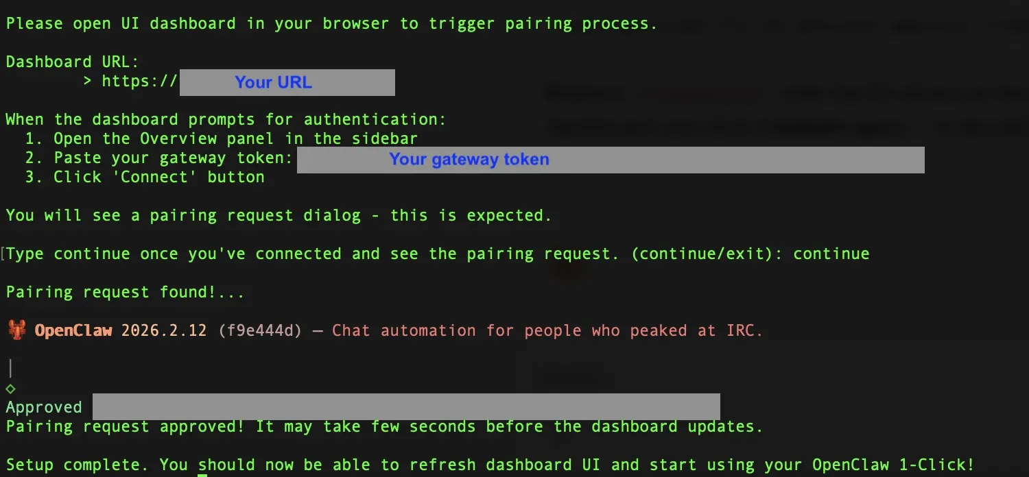 Terminal showing successful pairing
