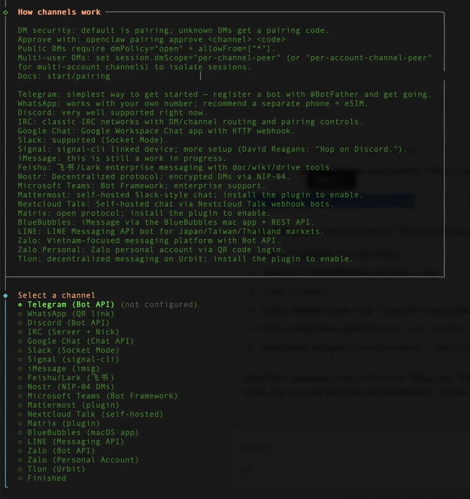 Channel setup instructions