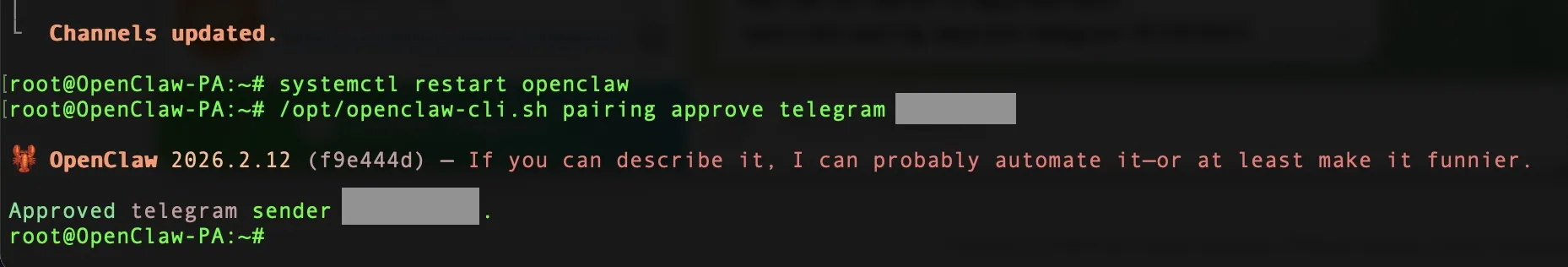 Telegram bot pairing confirmation