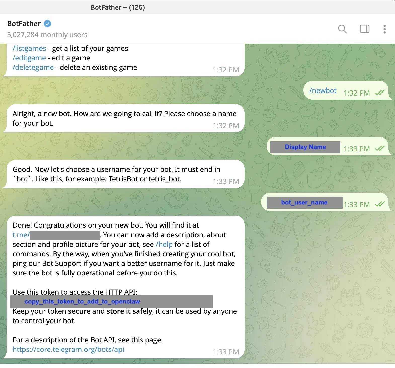BotFather bot creation in Telegram