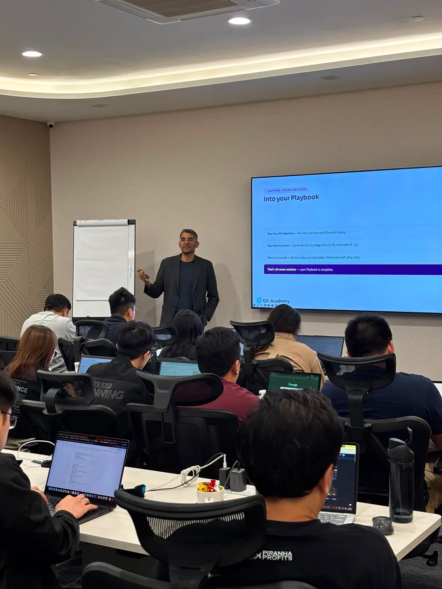 Dhawal Shah delivering AI in Marketing training at QD Academy